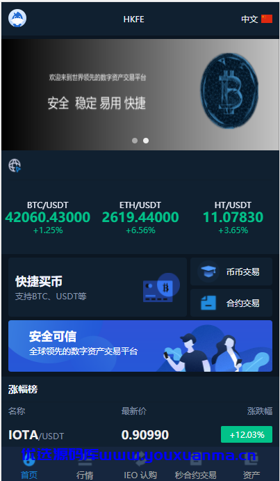 【优选源码】 附加(VUE源码)交易所仿火币模式 法币交易 币币交易 合约交易 期权交易 流动性挖矿 UP理财 LEO认购 运营版