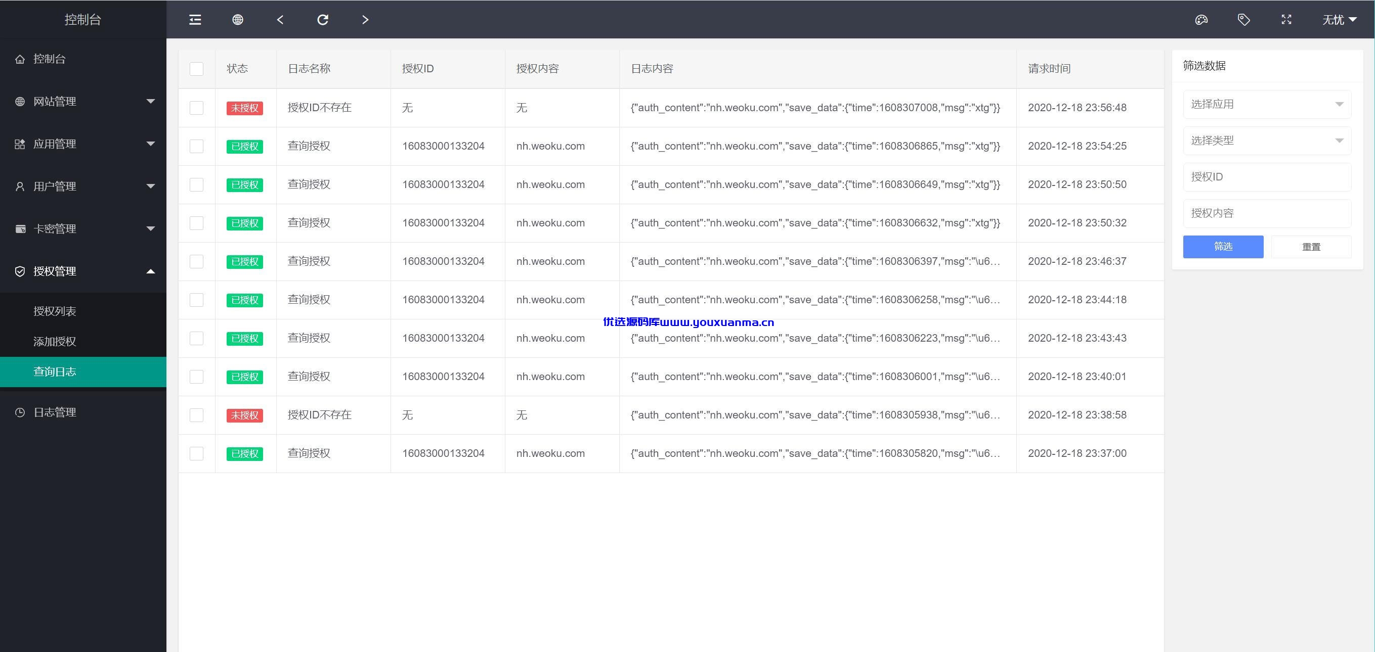【优选源码】多应用授权 多域名授权源码 全开源PHP源码