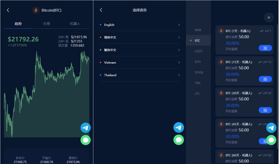 【优选源码】 五语言BTC虚拟币质押投资理财系统源码,定期存币收益理财,加密货币机器人量化交易,内附搭建教程