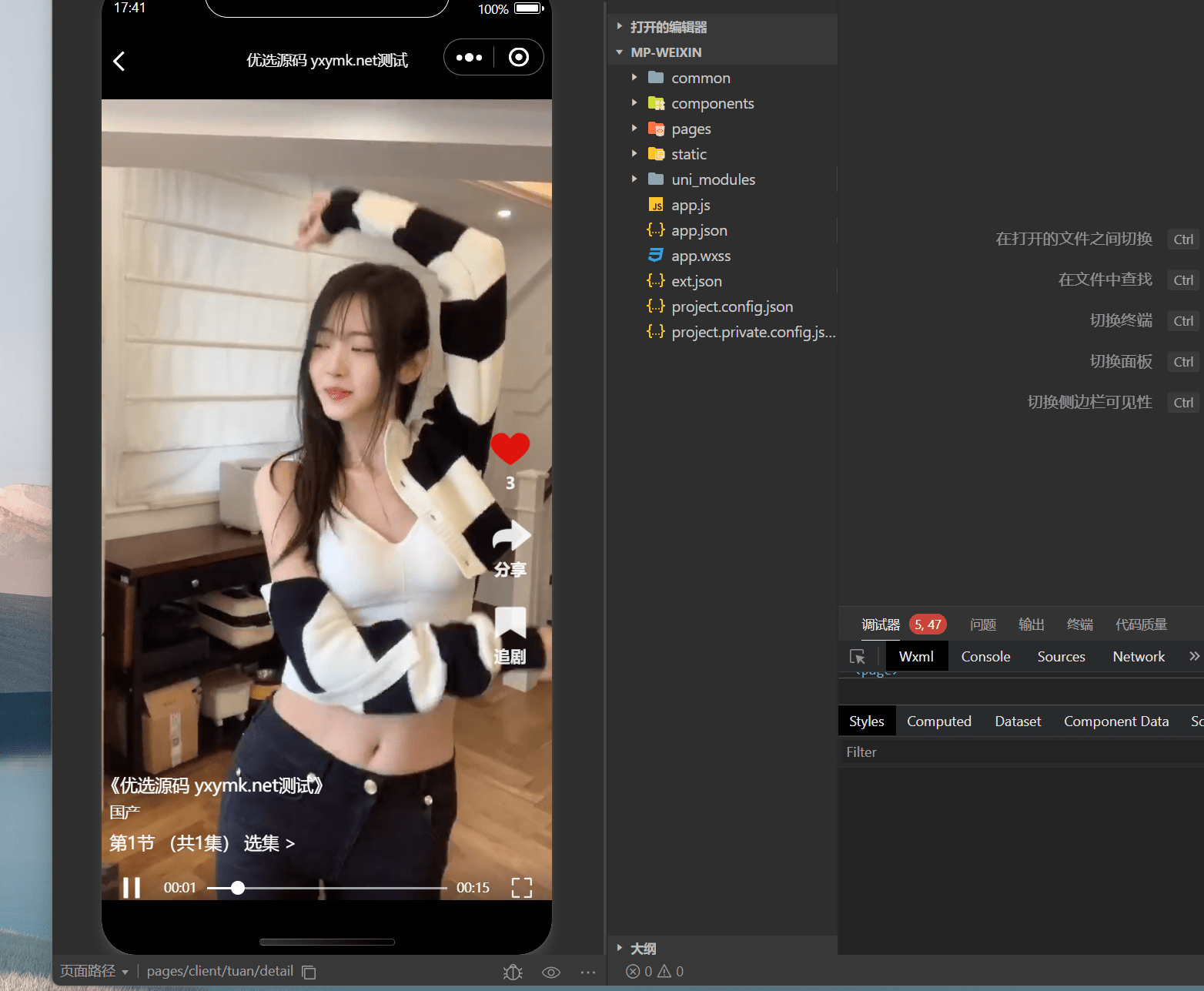 【优选源码】亲测-仿抖音滑动小短剧影视带支付收益等模式的微信小程序源码下载
