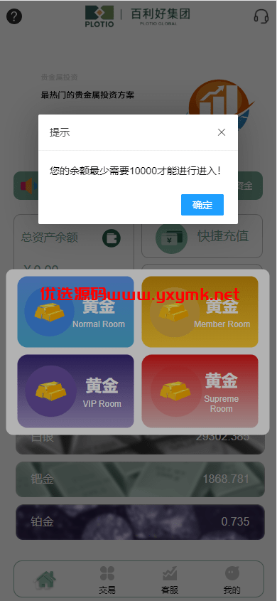 【优选代售】全新定制微盘系统/贵金属期货微交易系统/房间玩法