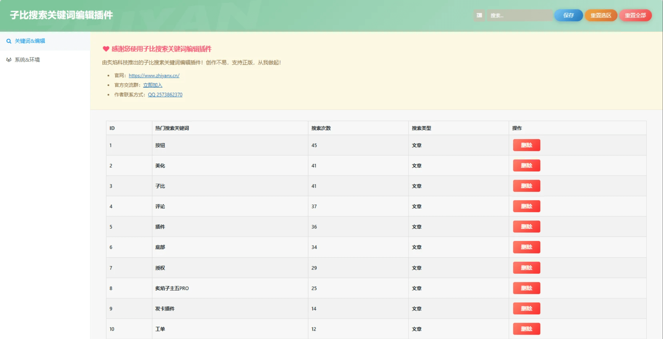 【优选源码】WordPress子比搜索关键词编辑插件