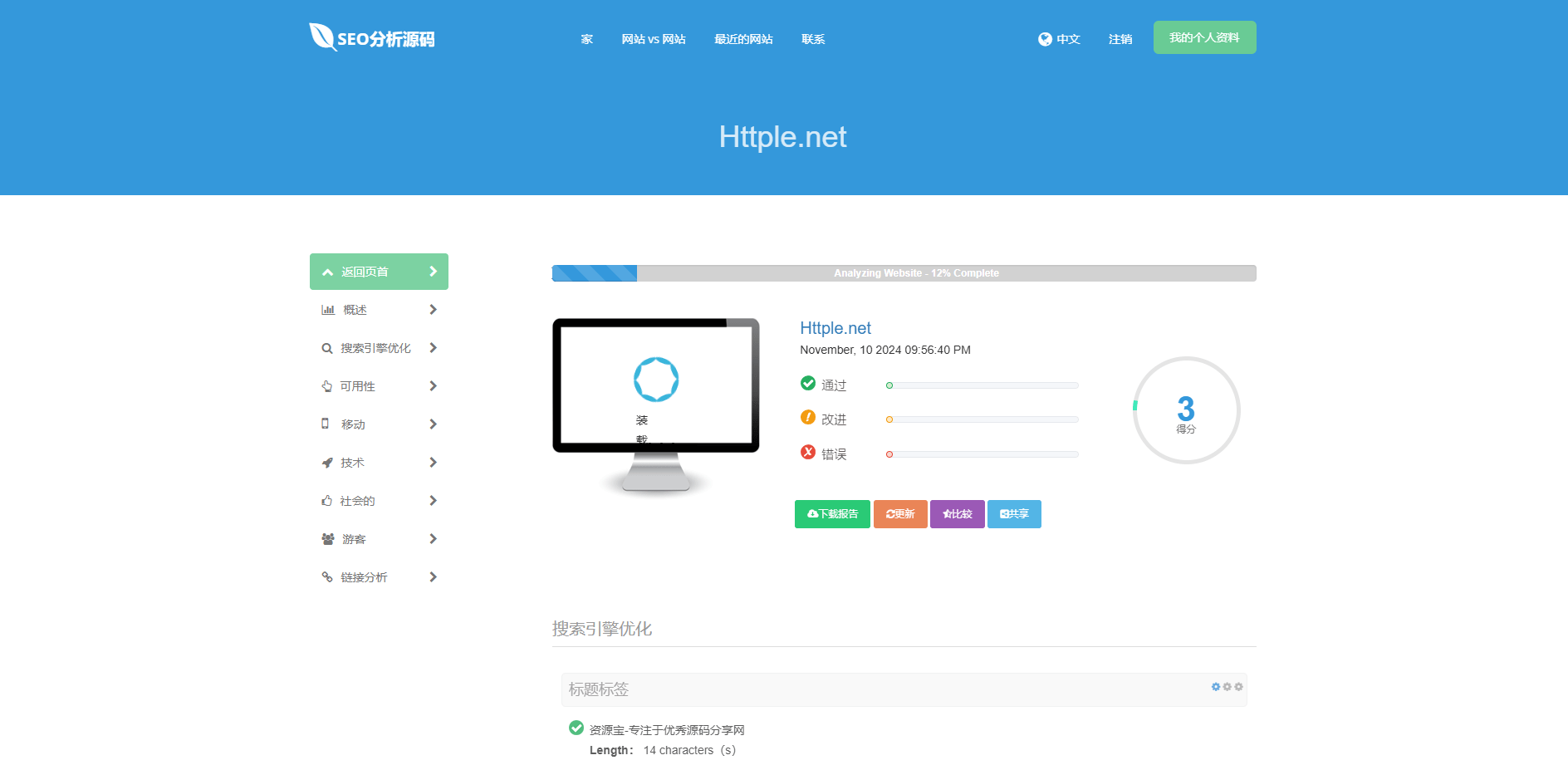 【优选源码】高级 SEO优化在线优化检测分析源码,来获得更高收录