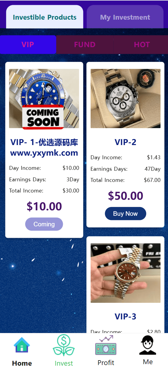 【优选源码】海外新UI/劳力士/奢侈品手表/投资理财系统