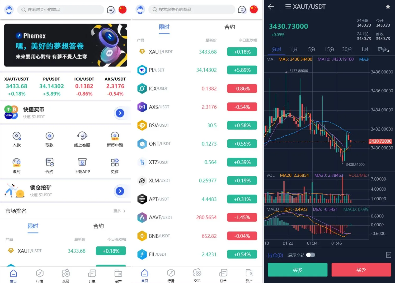 【优选源码】Phemex多语言交易所源码/期权交易+合约交易+新币申购+锁仓挖矿+平台币发行+K线行情控制/前端uniapp编译后+后端PHP