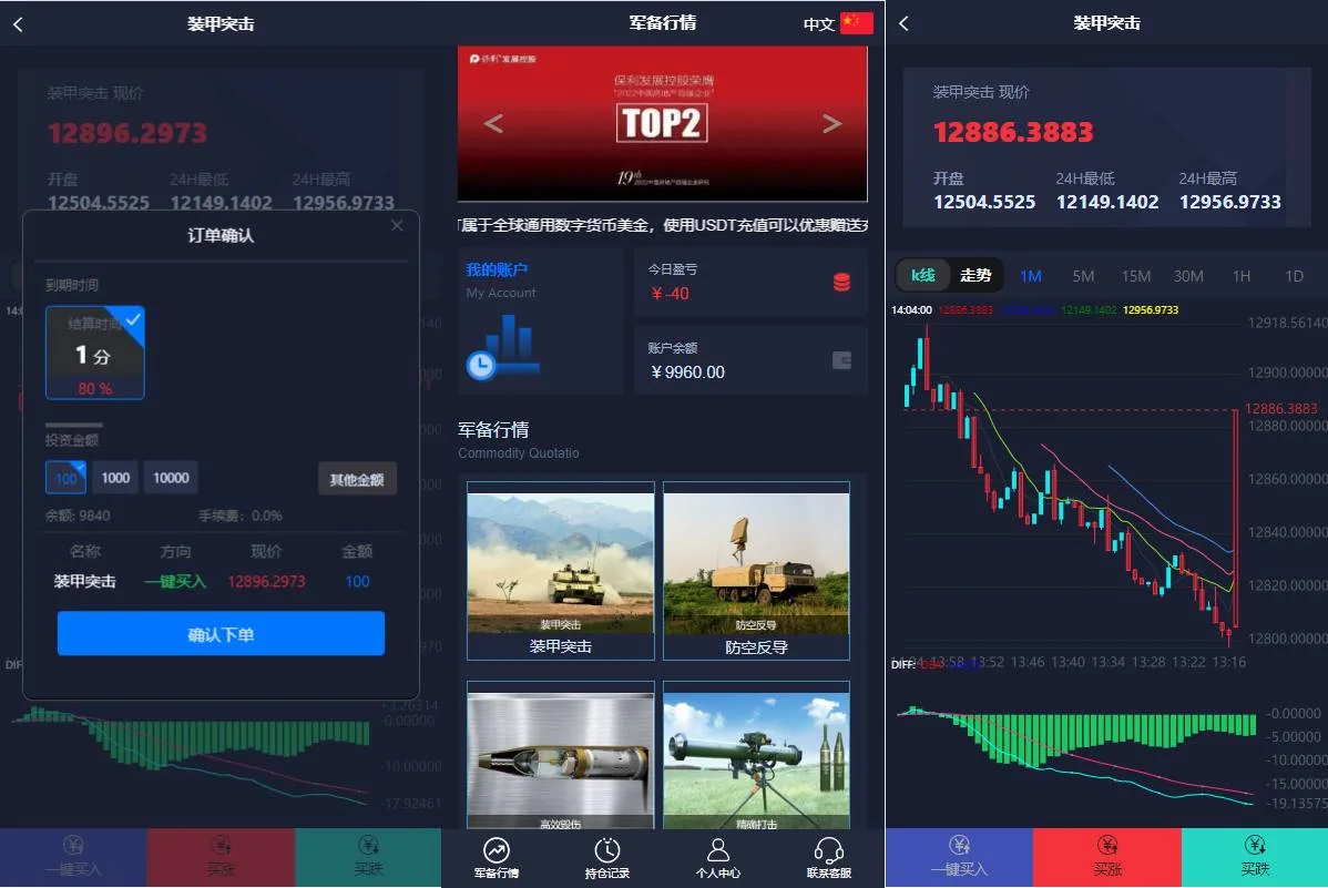 【优选源码】双语言军事军备类型微盘微交易所源码/一键亏盈+指定亏盈+完美风控概率+行情结算都正常/前端html后端PHP/带视频搭建教程