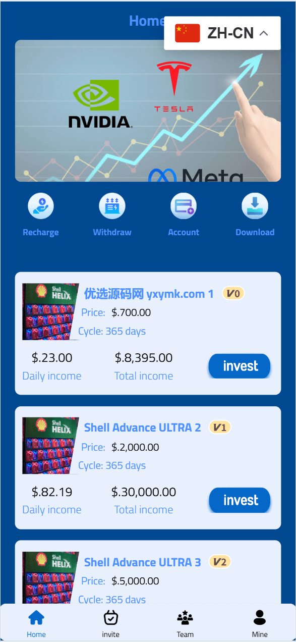 【优选源码】海外多语言/壳牌投资系统/可自定义产品