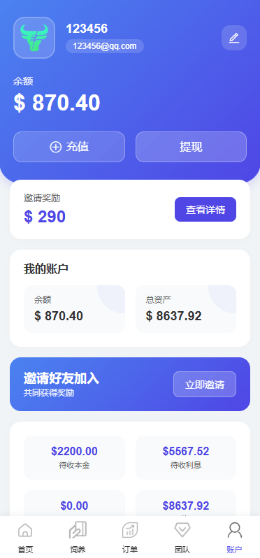 【优选代售】多语言养殖投资系统/养牛投资返利/签到/前端VUE