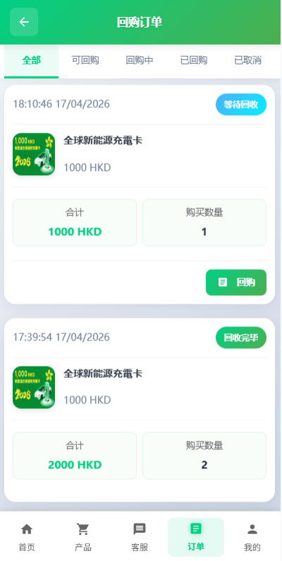 【优选代售】海外新能源商品回收系统/自定义回收/信用分/多语言订单回收