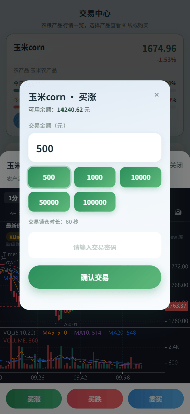 【优选代售】新版农产品微交易系统/PC自适应/信用分/委买微盘