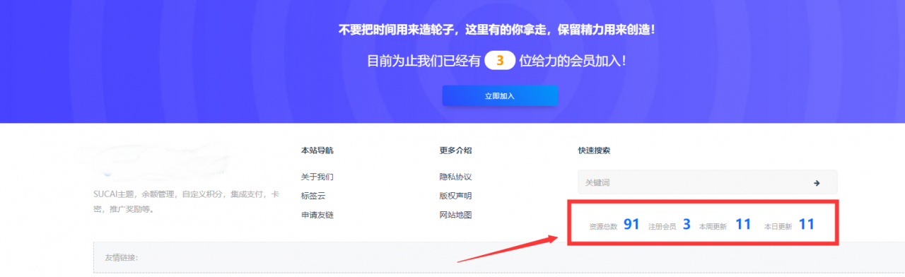 最新RIPRO美化主题-页脚显示资源统计会员统计日更周更统计数据