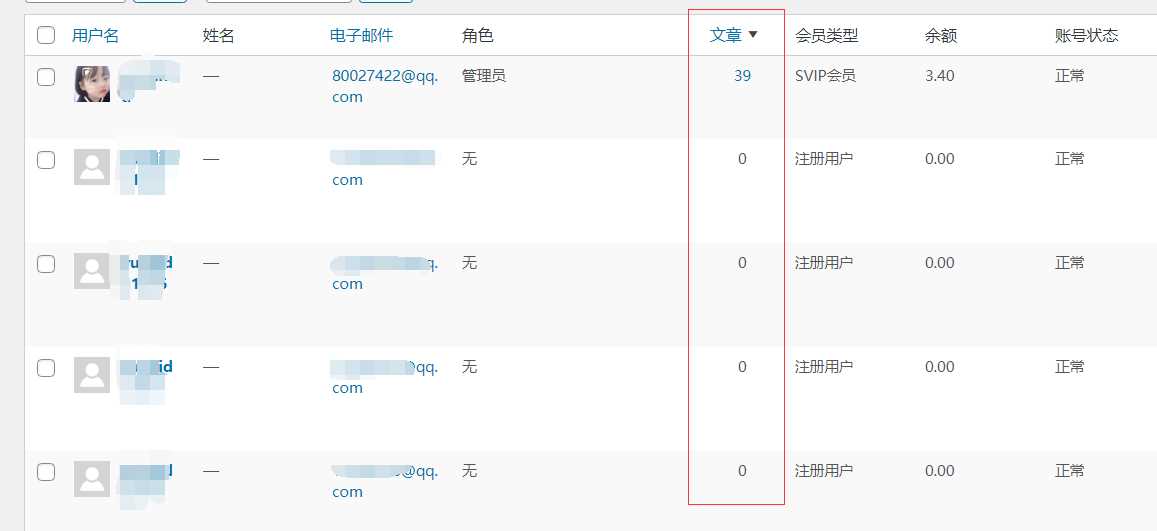 WordPress 让后台用户列表可以根据文章数进行排序